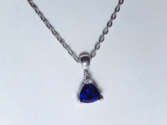 *NWT*  10k White Gold 2/5CT Trillion Sapphire & Diamond Drop Pendant w/18" Chain