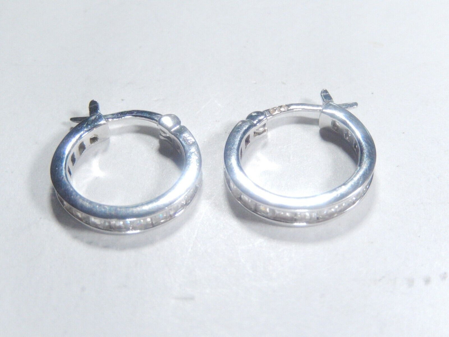 *VINTAGE*  925 Sterling Silver 2.00 CT CZ Princess Cut 16mm Hoop Earrings
