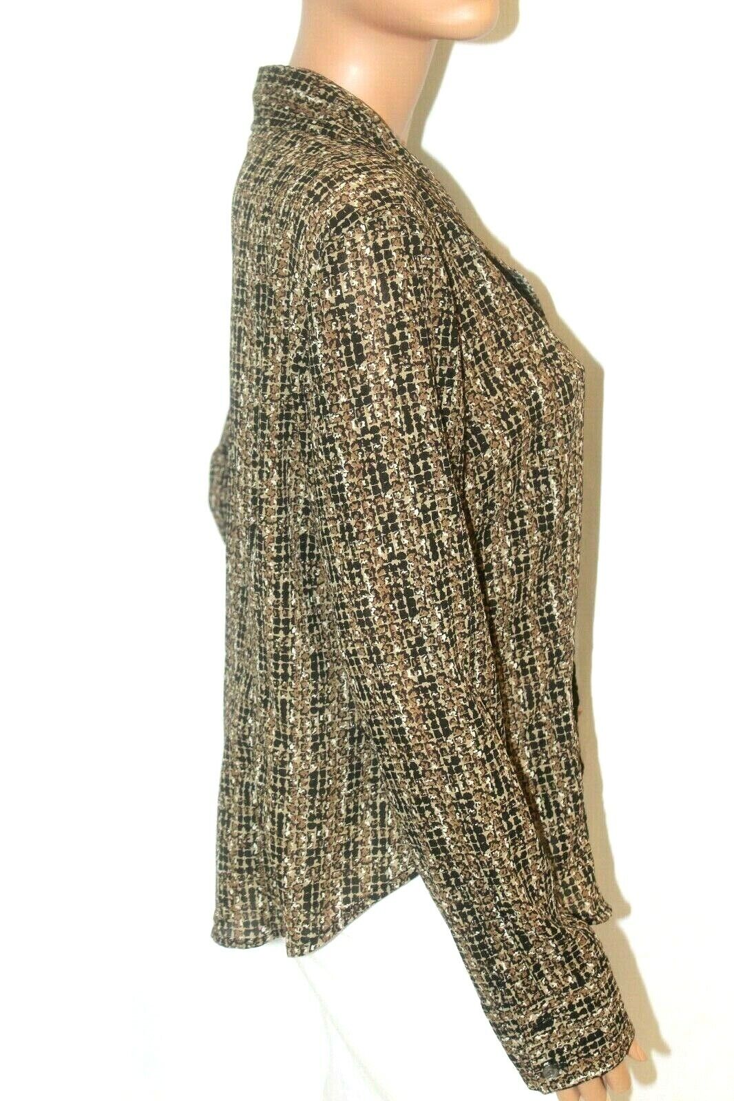 New York & Company Brown/White Button Down Collared Long Sleeve Sheer Top Sz XL