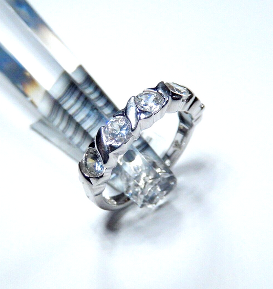 *VINTAGE*  Sterling Silver  HUGS & KISSES  X's & O's 4mm CZ Band Ring Sz 5