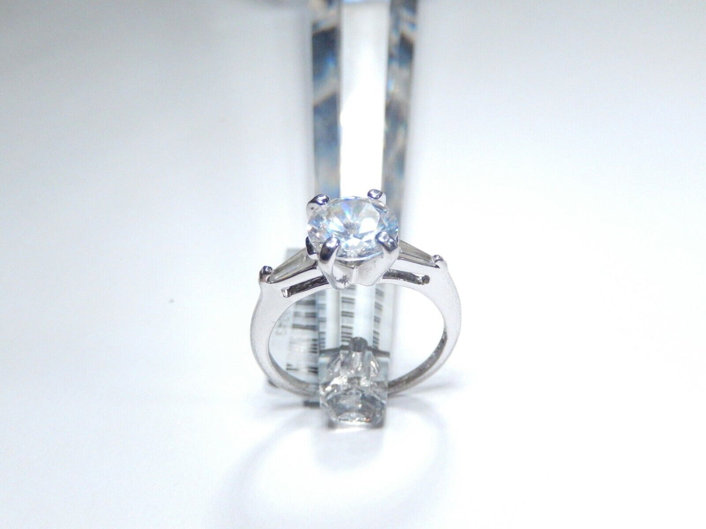 *VINTAGE*  STERLING SILVER  2.25 CT  Round Solitaire & Baguette CZ  Ring* SIZE 7
