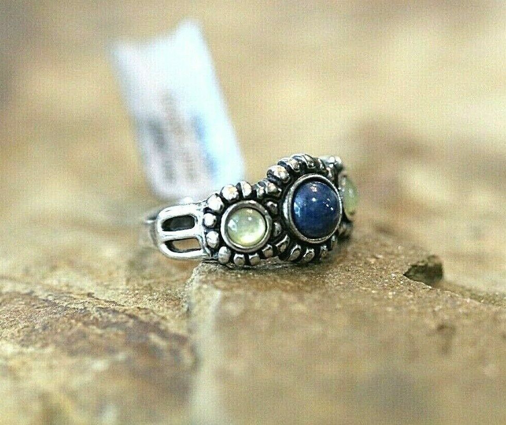 *VINTAGE*  925 STERLING SILVER LAPIS LAZULI & CITRINE BAND RING SIZE 9.5
