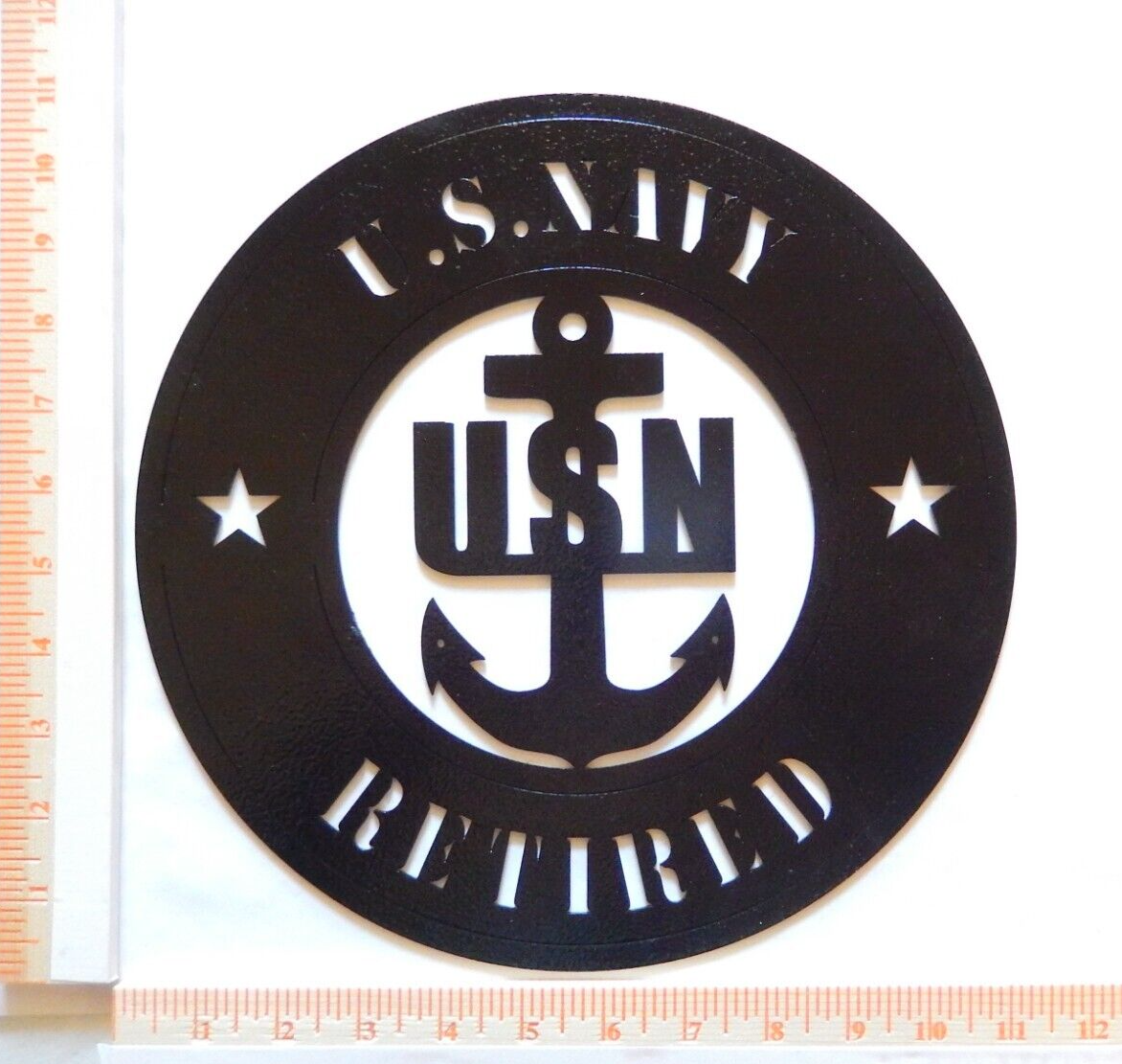 ~NEW~ 12ga. "U. S.  NAVY RETIRED" Black Metal  Military Wall Plaque 11"