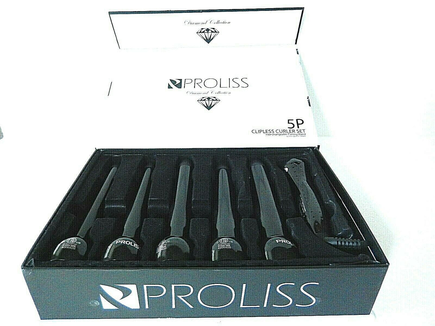 Proliss Diamond Collection 5P Curling Iron Wand 5-Piece Clipless Curler GIFT SET