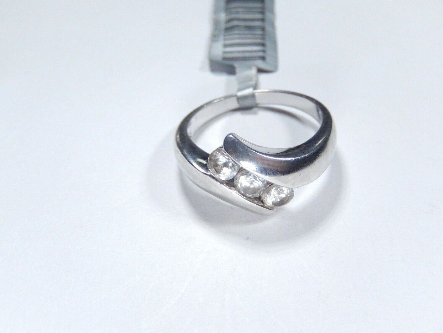 *VINTAGE*  Sterling Silver .75CT CZ Band Bypass Crossover Ring Size 8