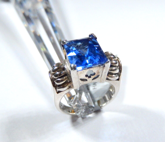 *VINTAGE*  Art Deco 925 Sterling Silver 10.0 CT Tanzanite Lab Ring Size 7