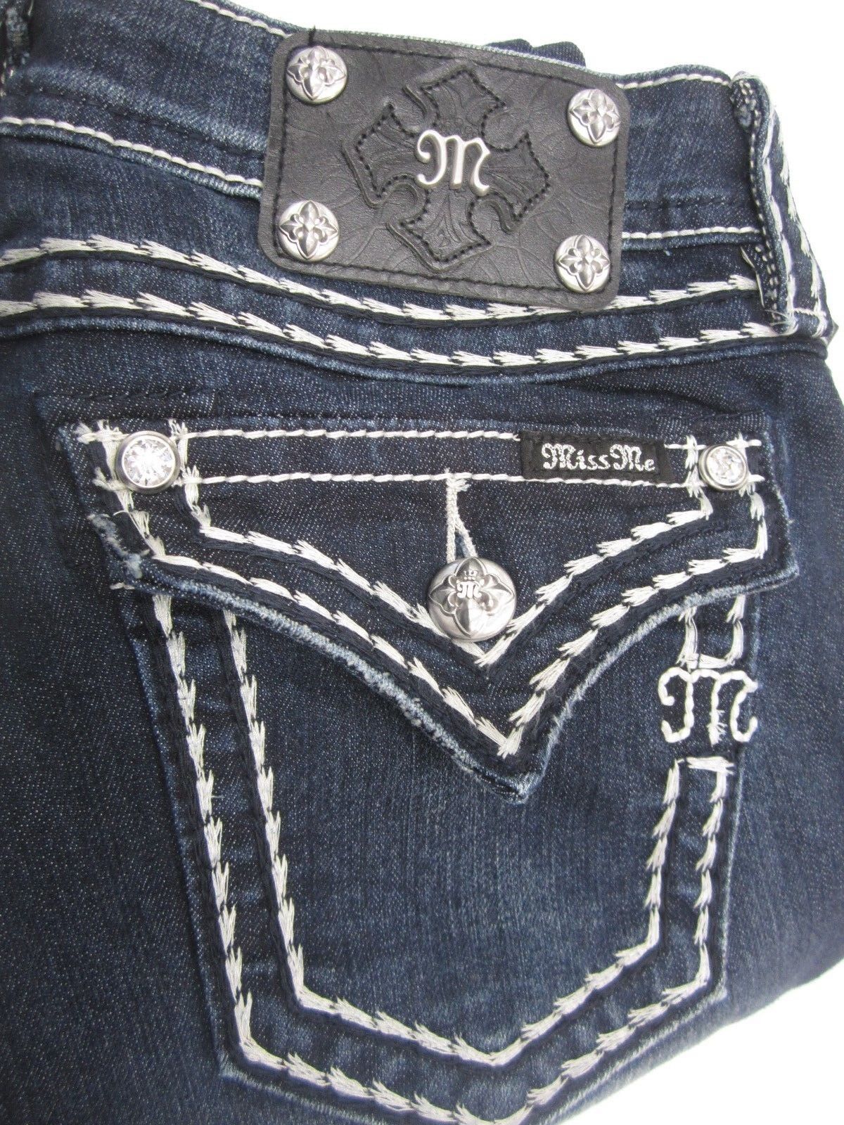 NWT Miss Me Boot Cut Saddle Stitch Dark Jeans  JS5014B58V Size 25 x 32