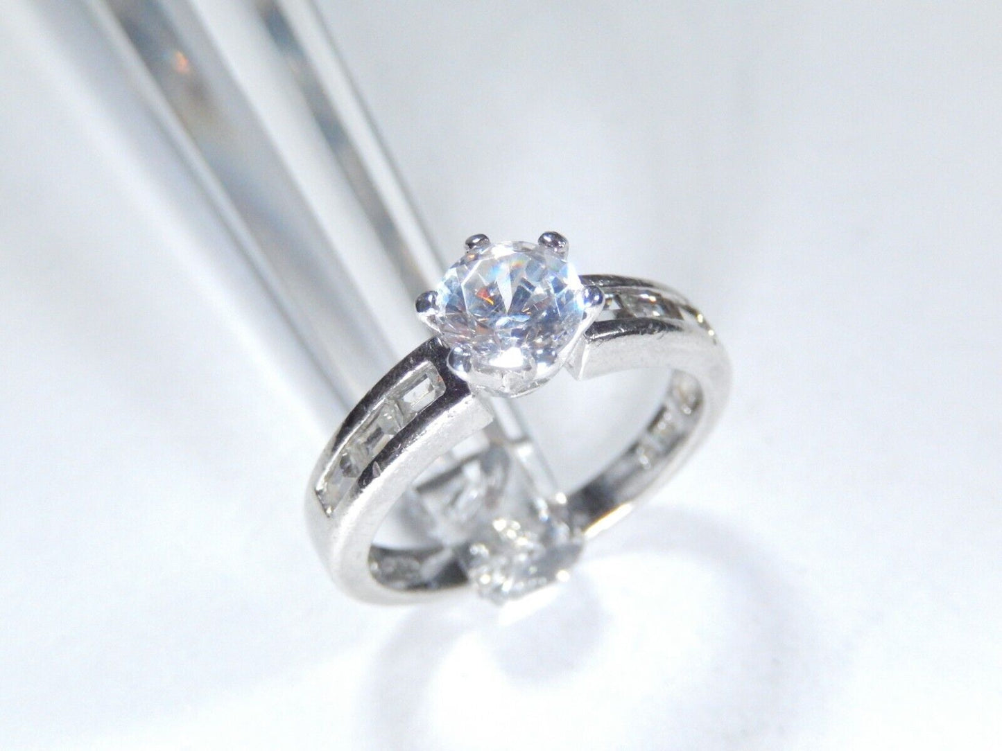 1.25 CT Sterling Silver Round & Baguette Accent Wedding/Engagement Ring Size 9