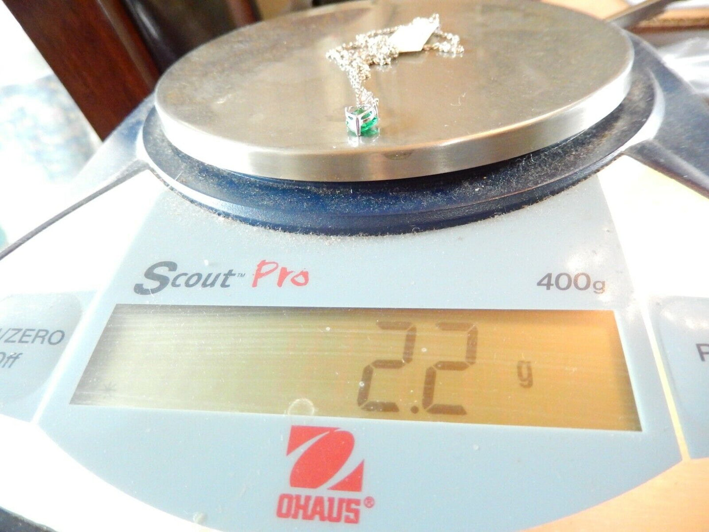 *NWT* 10k White Gold Heart Shape Emerald and Diamond Necklace w/ 18" Chain