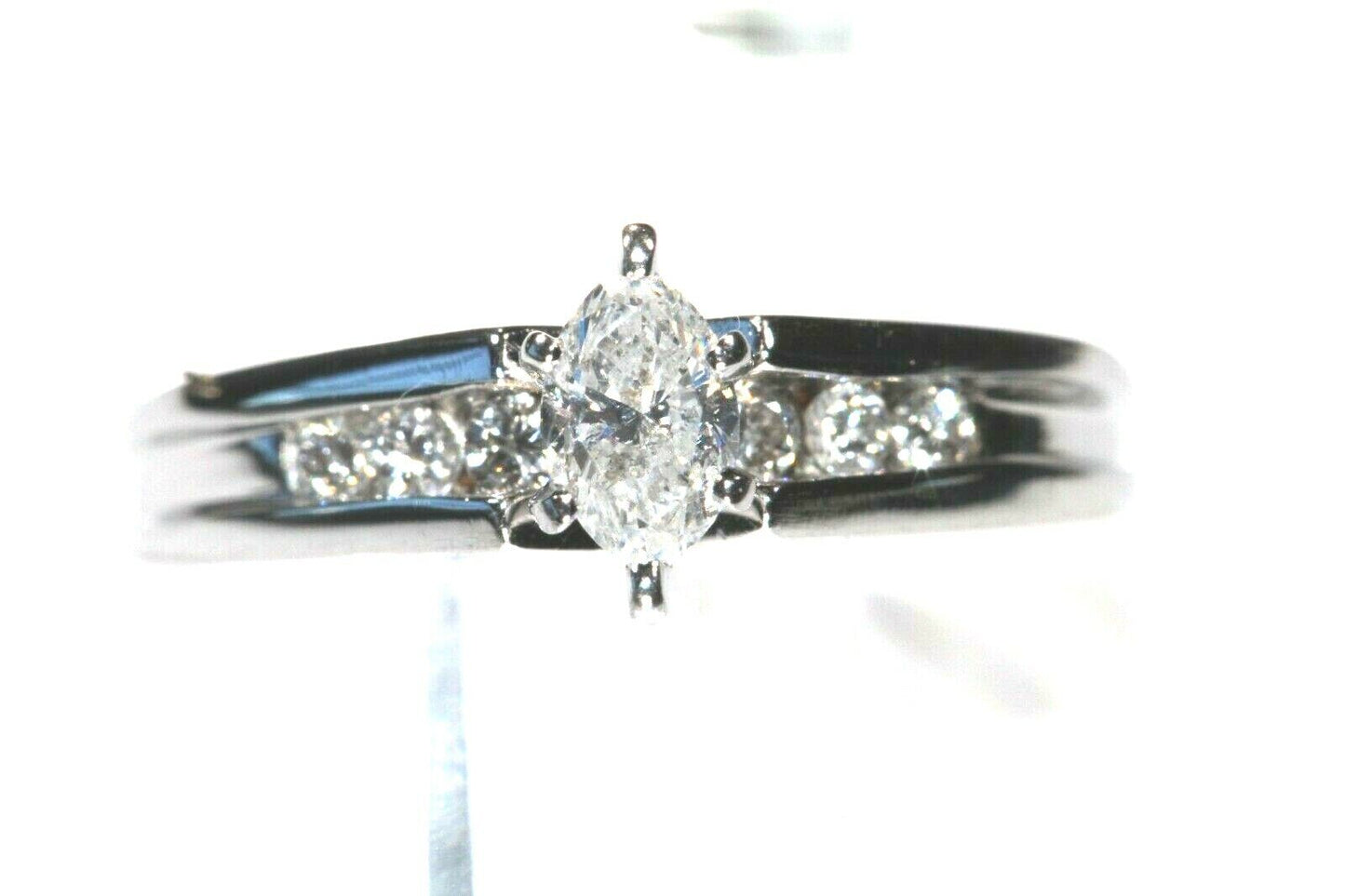 *NWT* 14K White Gold Marquise Natural Diamond Engagement Ring  Size 5.5