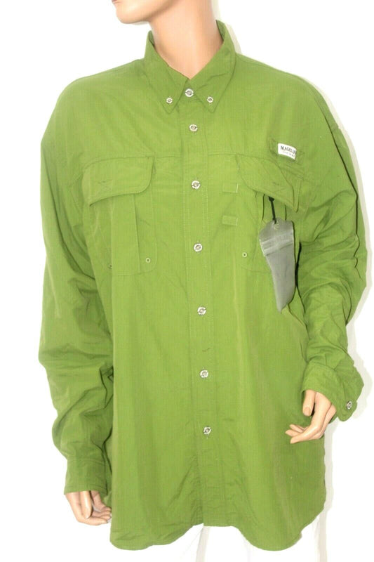 *NEW* Magellan Sportwear Green Long Sleeve Fish  Gear Shirt Back Vented Mens L