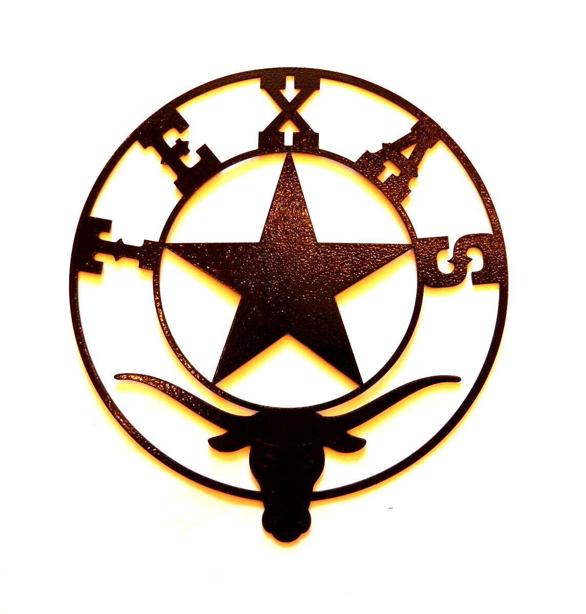 ~NEW~ 14ga. - "TEXAS STAR LONGHORN" Black Powder Coated Metal Wall Art --10"