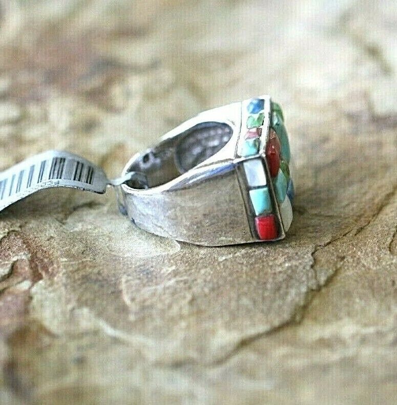 * VINTAGE* Native American Sterling Silver Multi-Color Stone Ring Size 8.25
