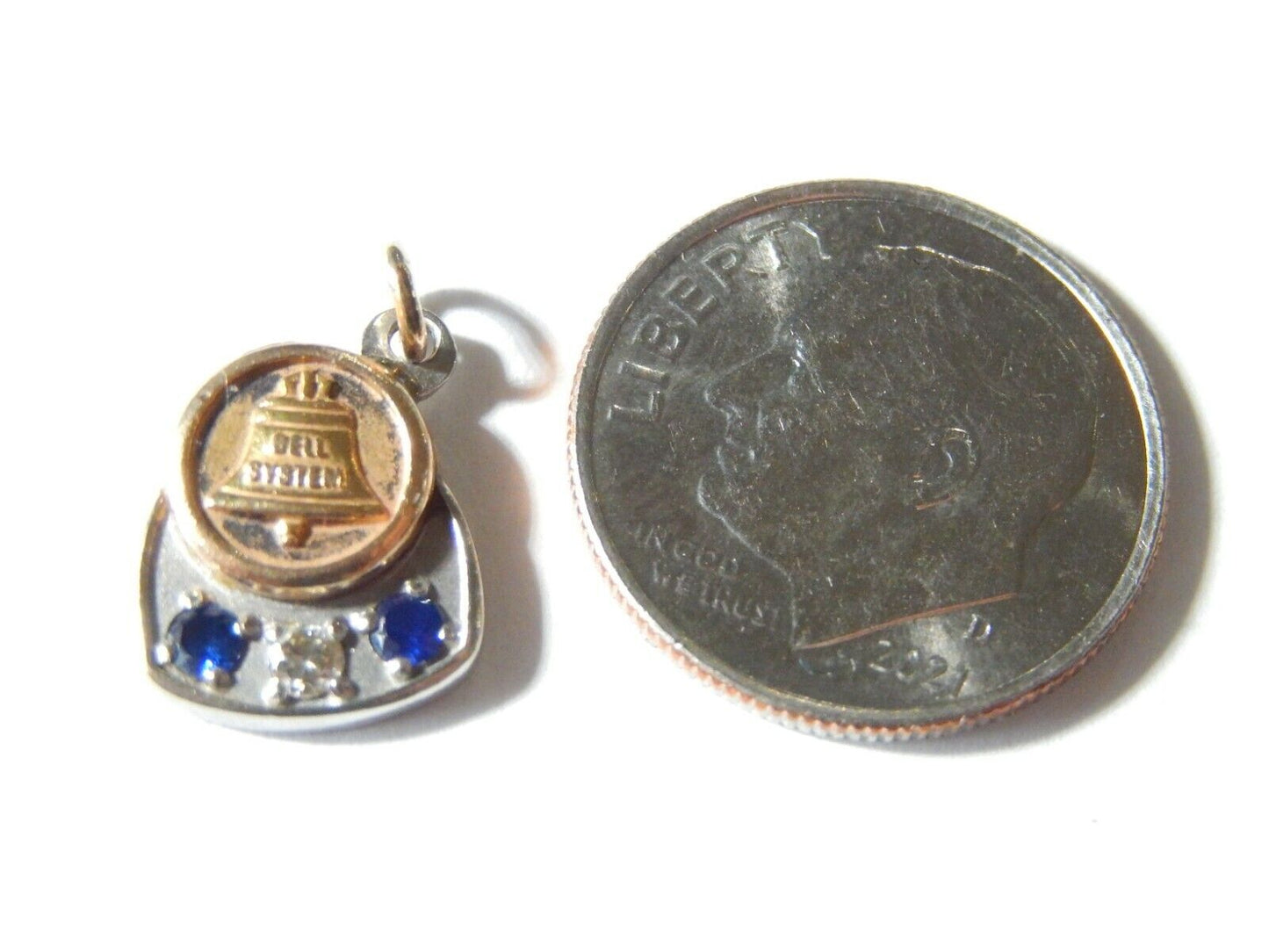 *VINTAGE* 10k White Gold Sapphire & Diamond Bell Telephone  Pendant  / Charm