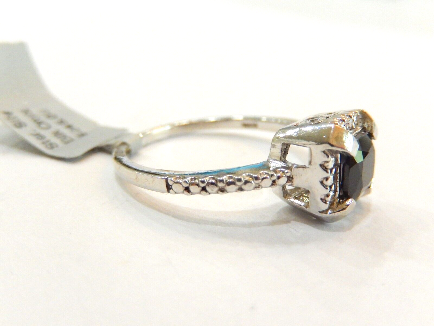*VINTAGE*  Sterling Silver Cushion Cut Black  Onyx Ring Size 10.25