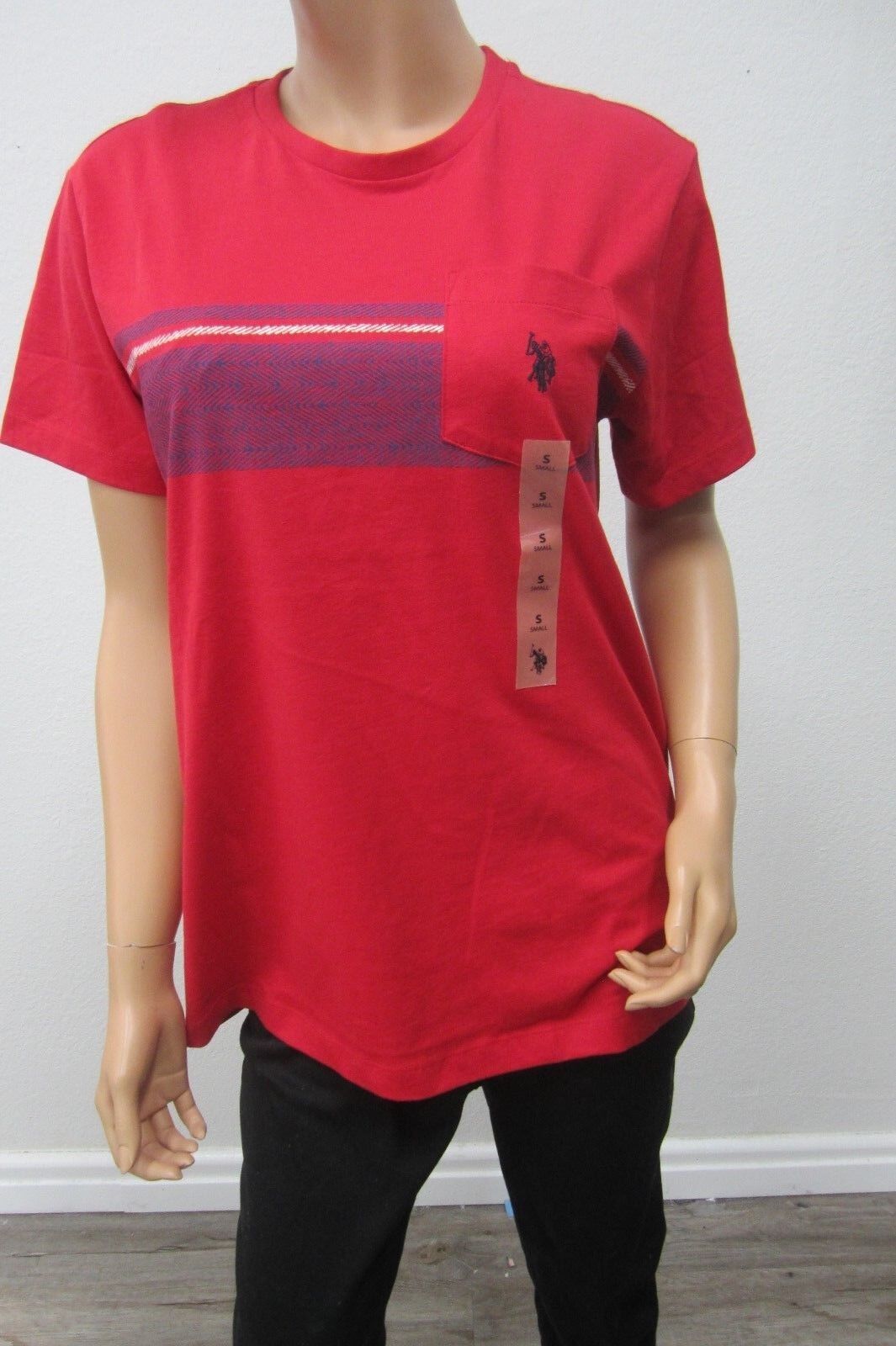 *NWT* US Polo Assn Unisex S Short Sleeve Red/Blue Strip Pullover Pocket T-Shirt