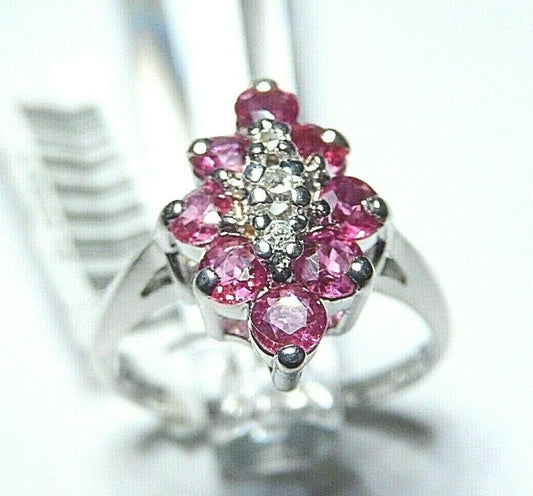 *NWT* 14k Genuine White Gold Ruby and Diamond Ladies Ring Size 6.75