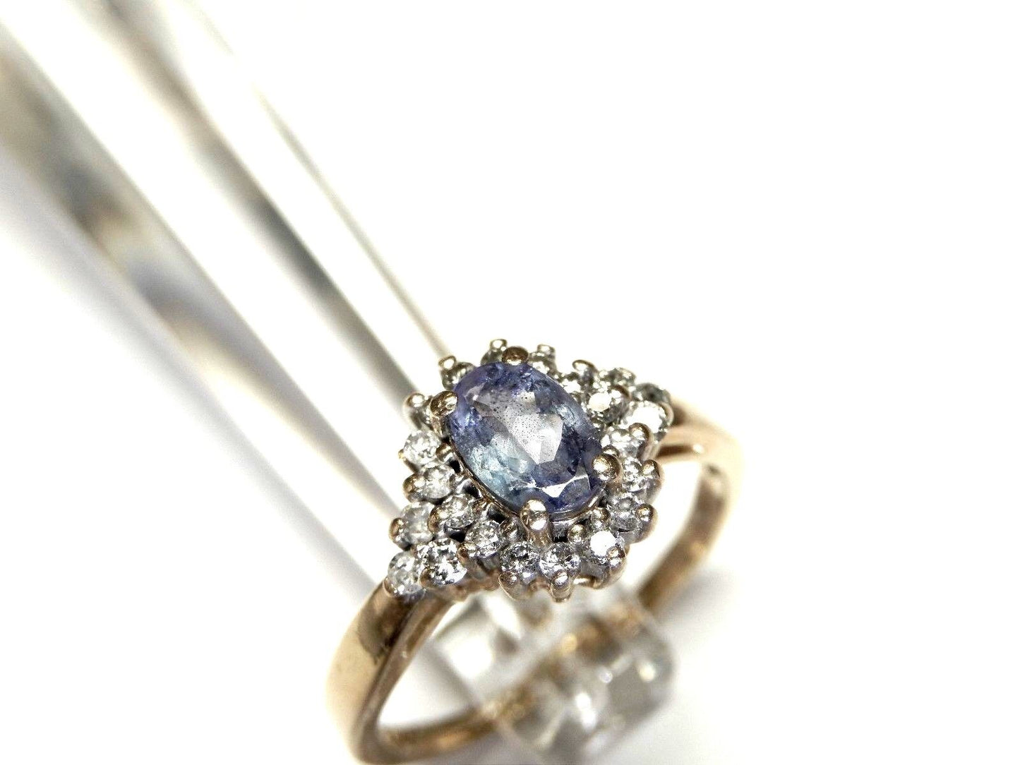 14k SOLID YELLOW GOLD TANZANITE DIAMOND ENGAGEMENT RING  Size 7