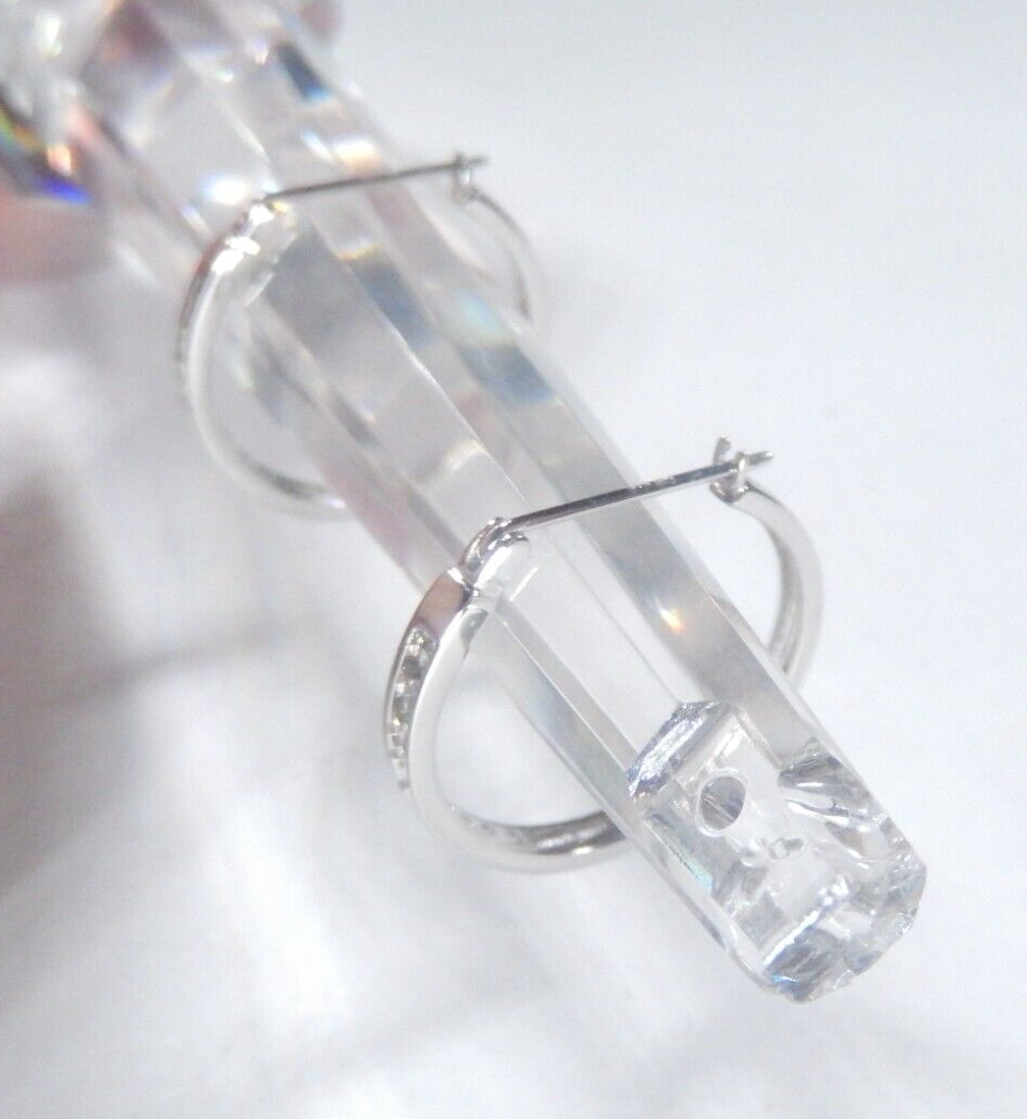 *VINTAGE*  10K White Gold 1/5cttw Natural Diamond 21mm Hoop Earrings
