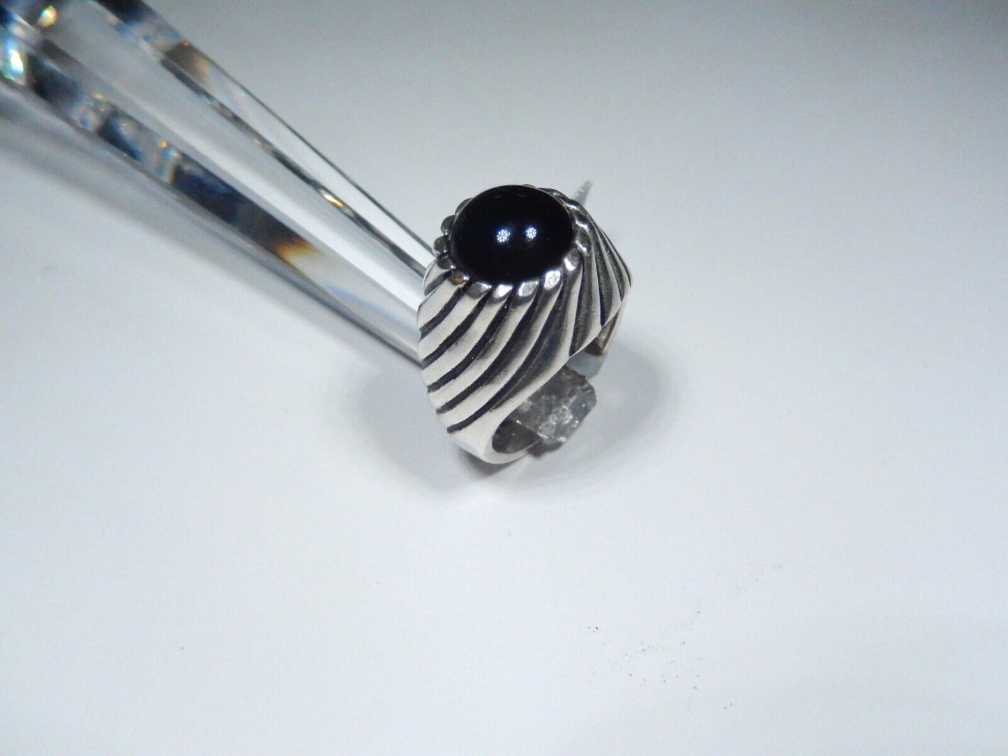 Vintage Sarah Coventry Sterling Silver Black Onyx Swirled Face Ring 925 Sz: 7.5