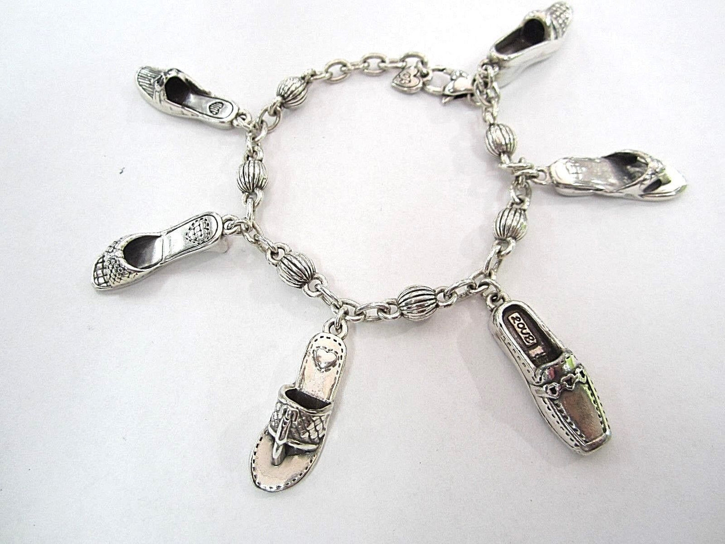 RETIRED Brighton Six SHOE Charms Silvertone Bracelet NICE