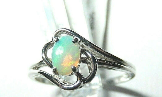 *NWT*  10k White Gold Oval Opal Solitaire Ring Size 6.5