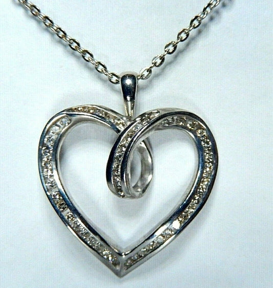*VINTAGE*  10k Whie Gold .50CT 50 Round Natural Diamond Pendant w/18" Chain