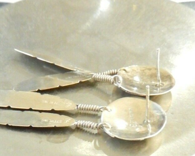 *VINTAGE*  J C Delgarito Navajo Sterling Silver Buffalo Concho Feather Earrings