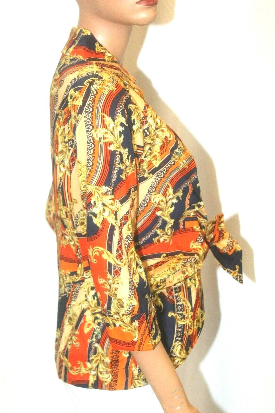 *NWT* Mishca  Tie Front Blouse Topper 3/4 Sleeve Flip Cuffs "SUPER CUTE" Sz M