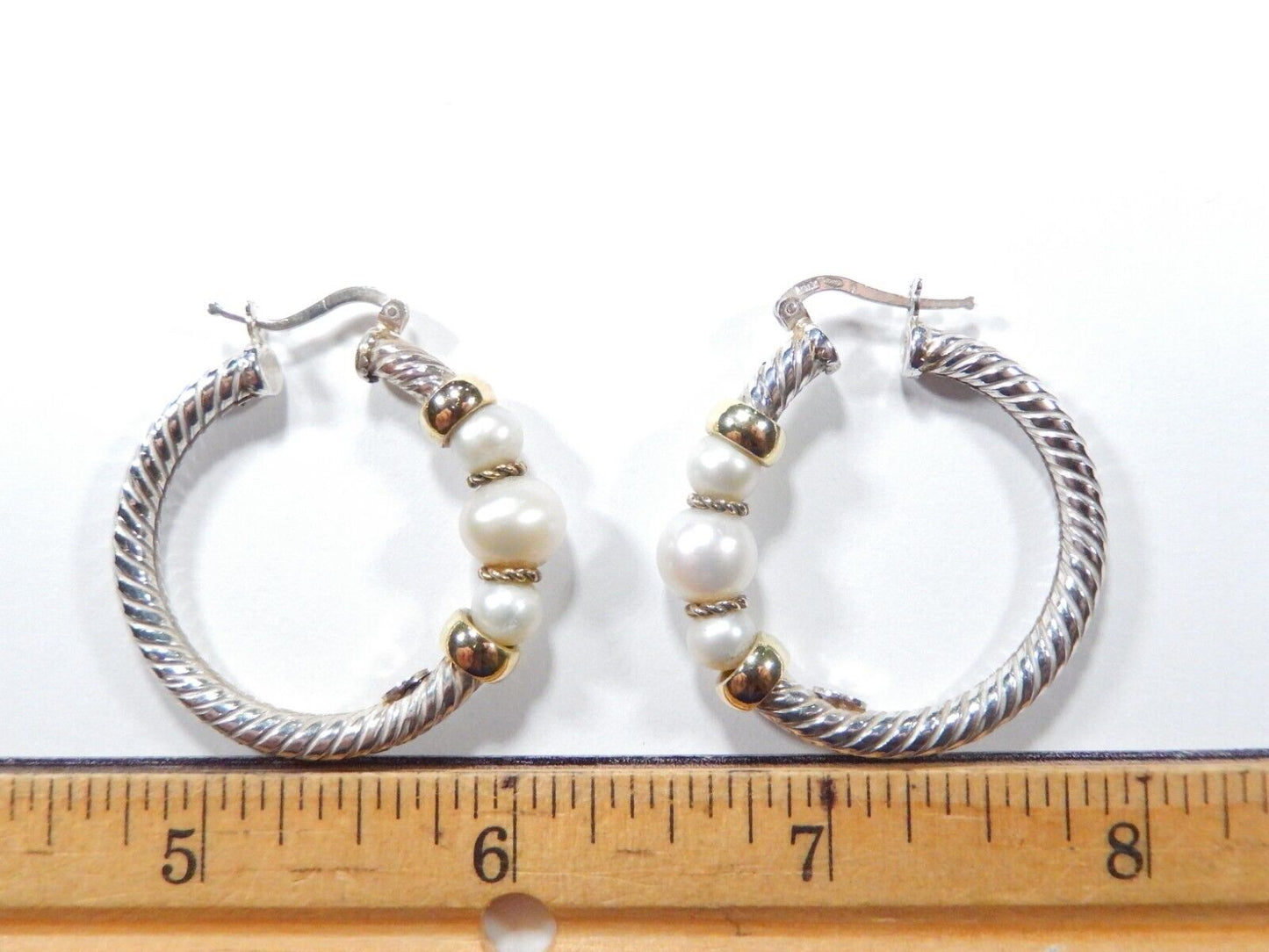 18K Yellow Gold & Sterling 38mm AAA Genuine Cultured Pearl Click Hoop Earrings