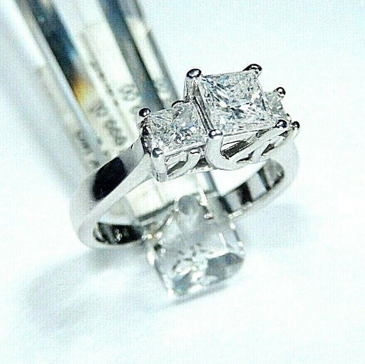 *VINTAGE* 18KT White Gold 1CT Three Stone Princess Cut VS Diamond  Ring Size 6.5