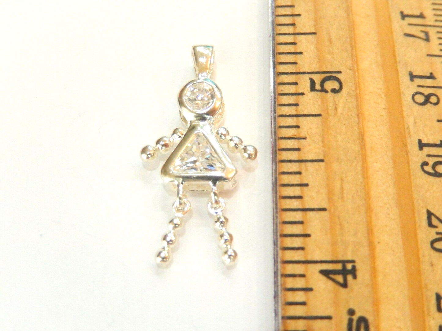Clear CZ April Sterling Silver Birthstone Baby Girl Pendant / Charm