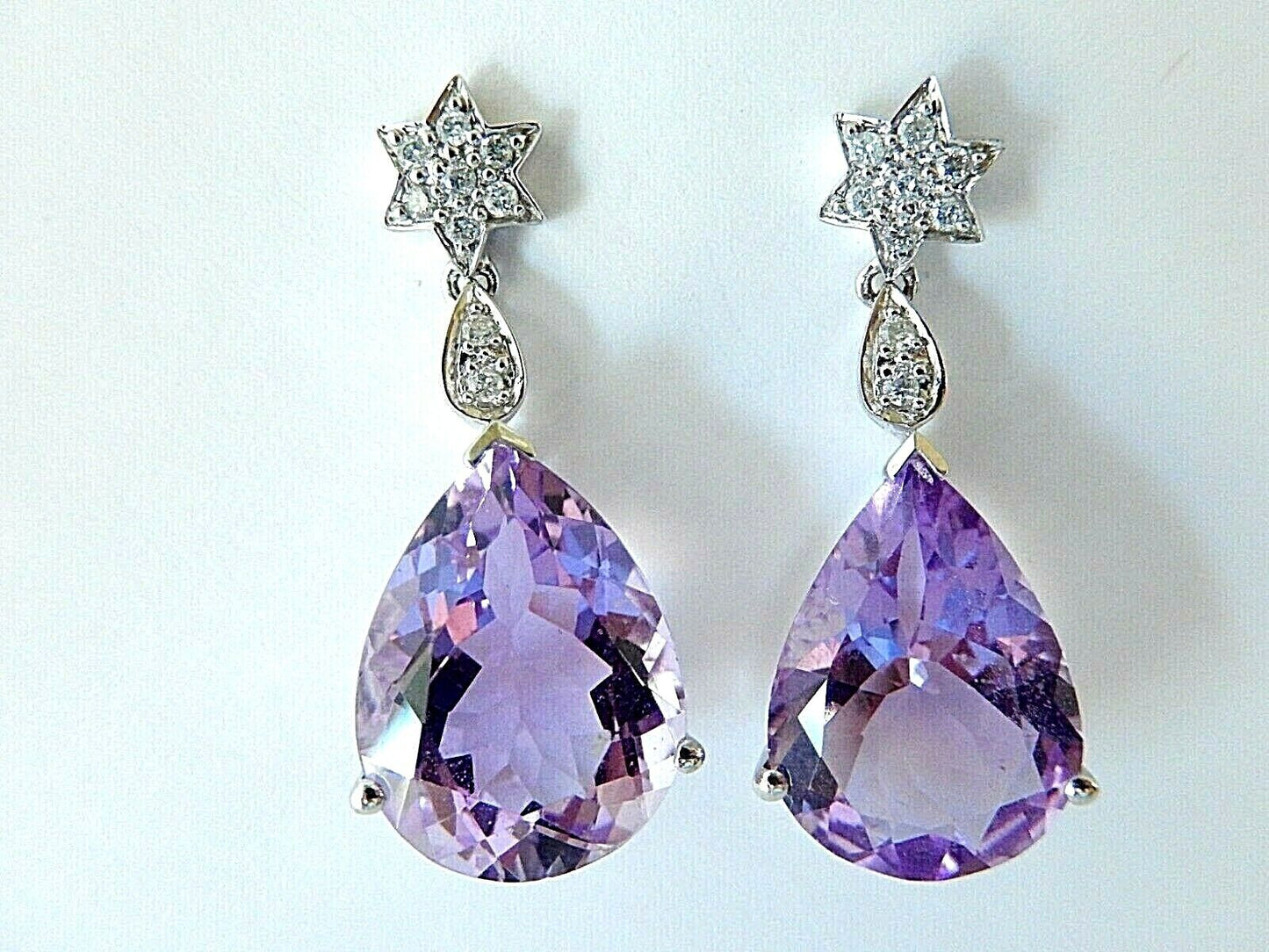 *NWT* - HUGE -14K WHITE GOLD  46.00 CT AMETHYST & DIAMOND LUXURY DANGLE EARRINGS