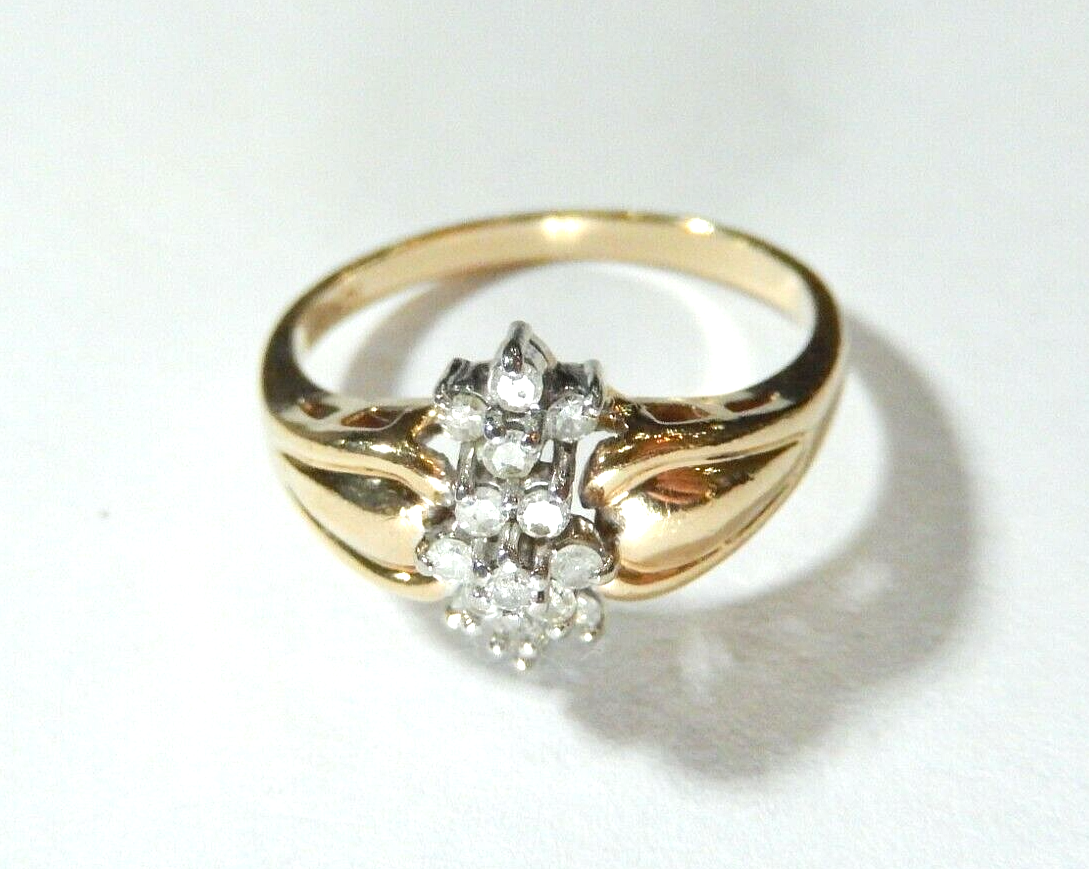 10K YELLOW GOLD .33CT  DIAMOND CLUSTER COCKTAIL  RING SIZE 7