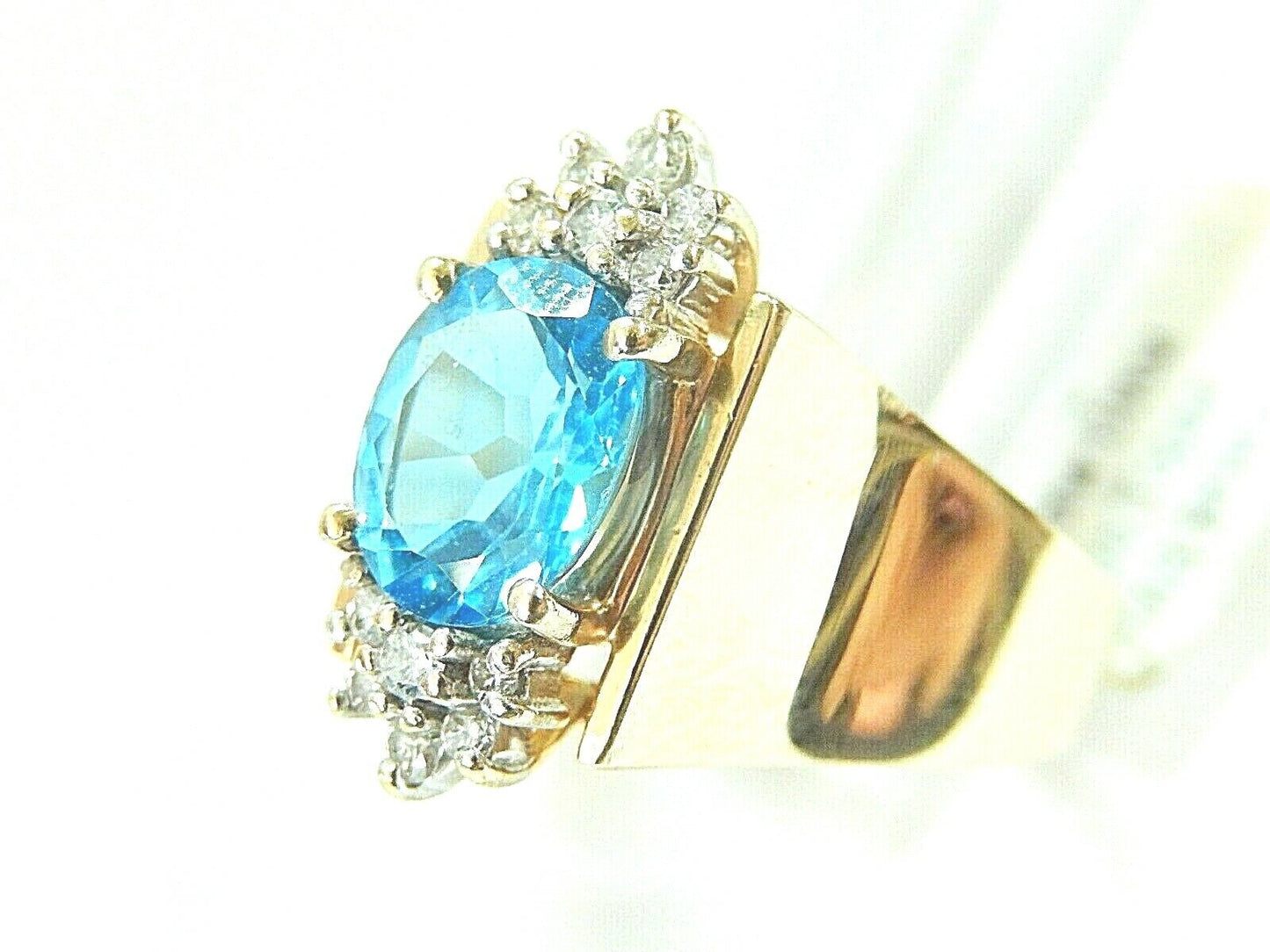 *VINTAGE* 14K Yellow Gold 2ct Blue Topaz .33ctw Diamond Ladies Ring Sz 9.5