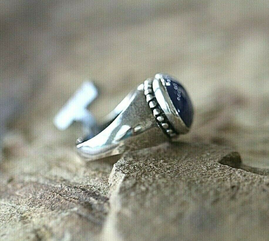 *VINTAGE*  Blue Lapis Lazuli Sterling Silver Solitaire Oval Ring Size 7.5