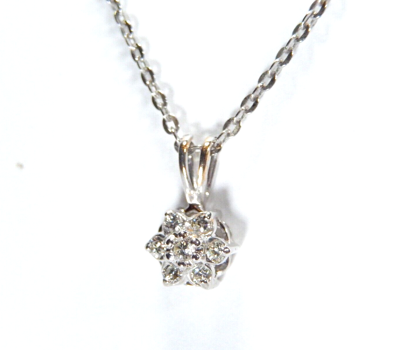 *VINTAGE*  14k White Gold Seven Stone Natural Diamond Pendant w/18" chain