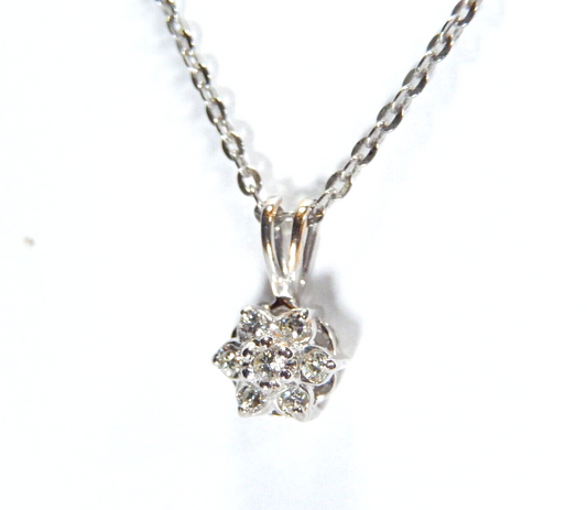 *VINTAGE*  14k White Gold Seven Stone Natural Diamond Pendant w/18" chain