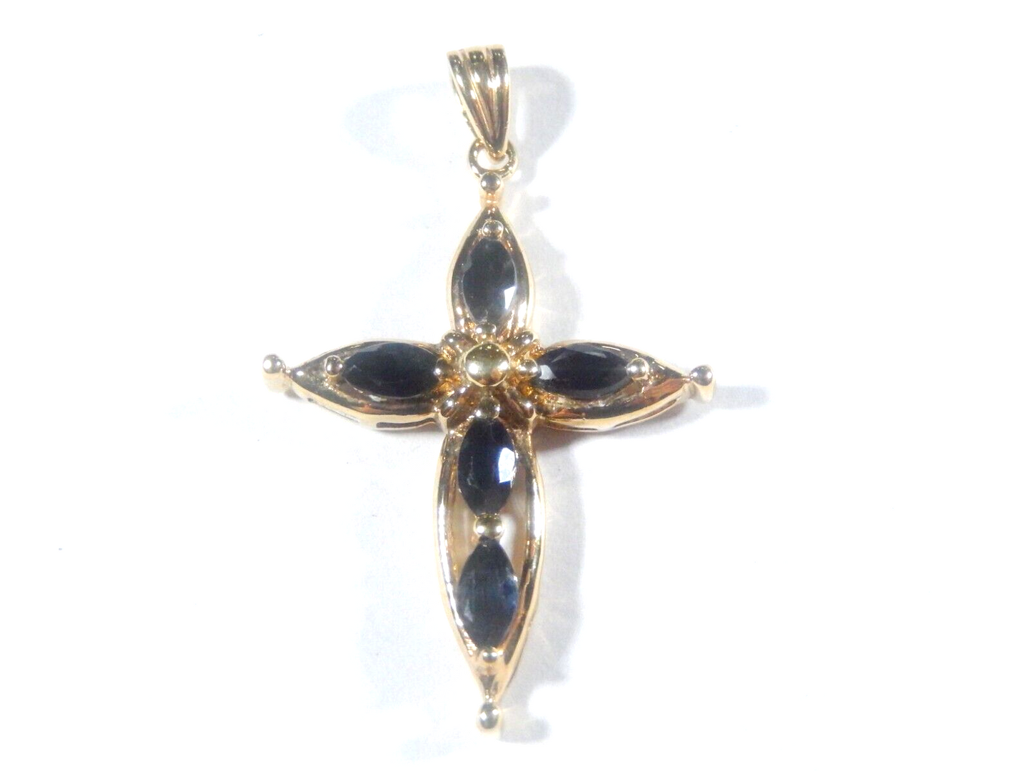 Vermail Gold over Sterling Silver 925 Natural 1.25CT Sapphire Cross Pendant