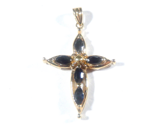 Vermail Gold over Sterling Silver 925 Natural 1.25CT Sapphire Cross Pendant