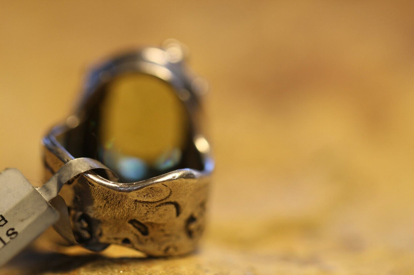 *VINTAGE* Silpada Green Stone Ring Wide Band Sterling Silver Size 6.75