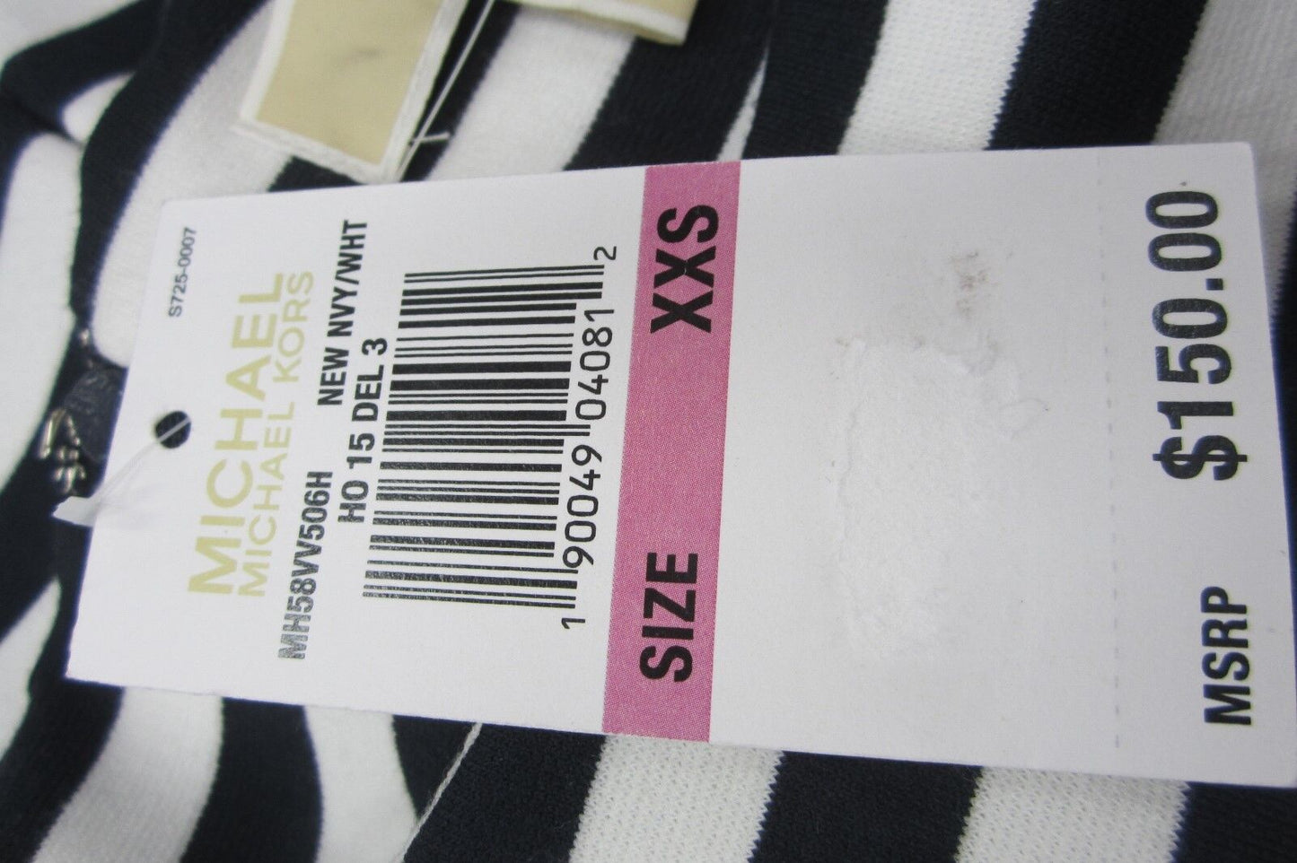 NWT $150 MICHAEL KORS  Long Sleeve Striped Zipper Dress New Navy White Size XXS