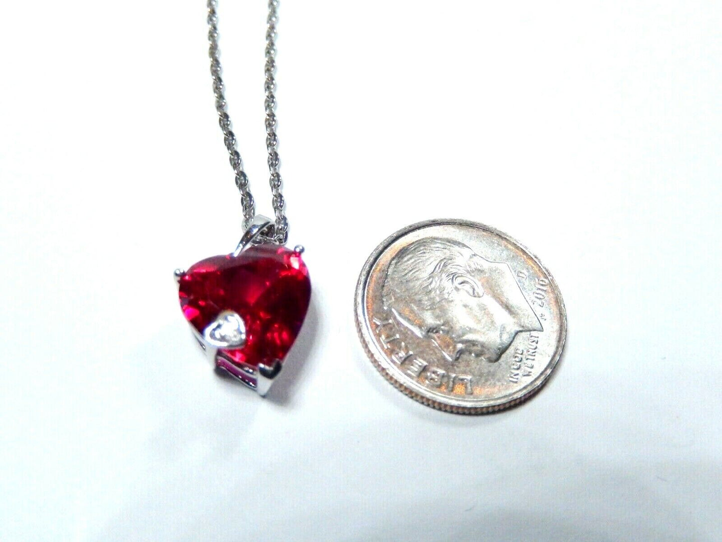 *NWT* 10K White Gold 4.00CT Heart Ruby & Natural Diamond  Pendant w/18" Chain