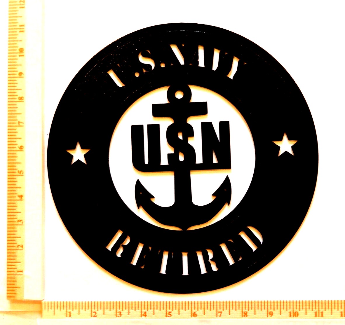 ~NEW~ 14 ga. " U. S. NAVY RETIRED " Black Powder Coated Metal Wall Art 11" x 11"