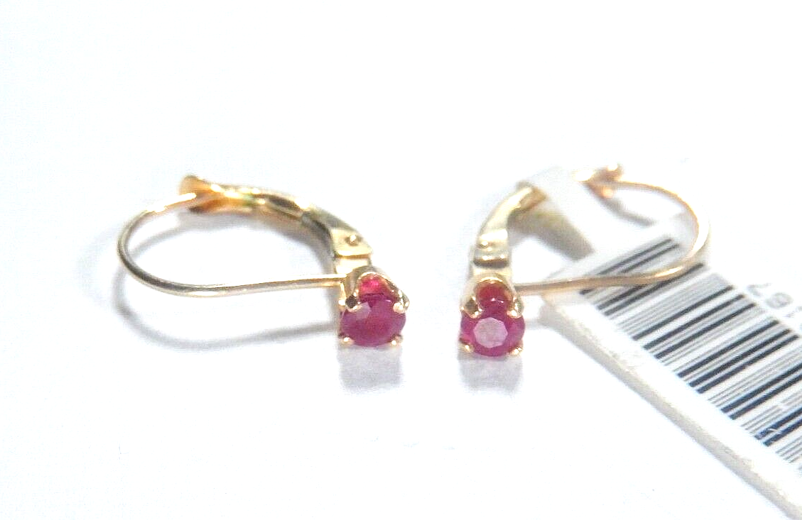 *VINTAGE*  14k Yellow Gold Round Ruby Lever-back Earrings
