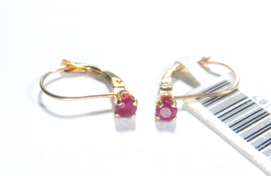 *VINTAGE*  14k Yellow Gold Round Ruby Lever-back Earrings