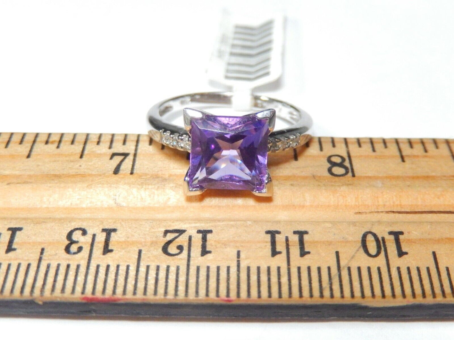 *NWT* 10K White Gold 3.00 CT Amethyst & Diamond Ring Size 7.5