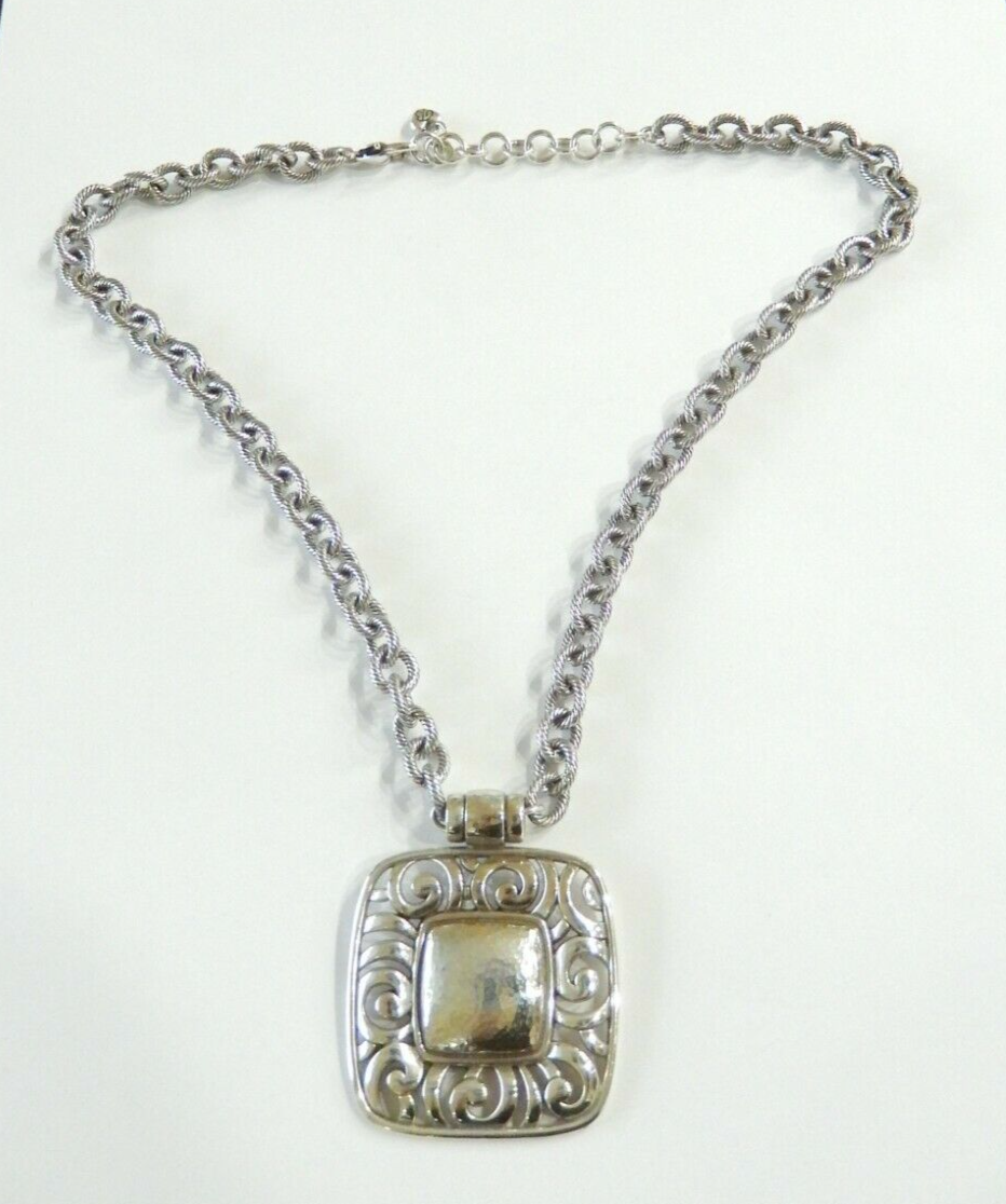 *RETIRED* BRIGHTON Silver Plated Large Pendant Statement Necklace w/ Large Chain