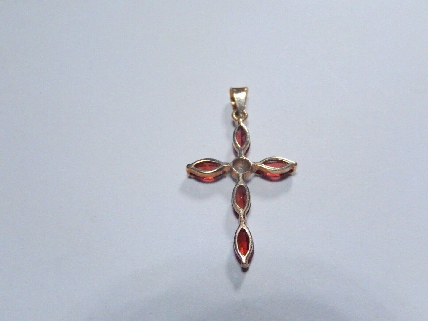 *VINTAGE*  10K Yellow Gold Garnet and Diamond Cross Pendant 1.25" Tall