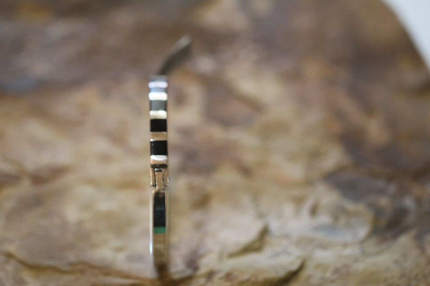 *VINTAGE*  Taxco Mexico Mid Century Black Onyx Sterling Silver Cuff Bracelet